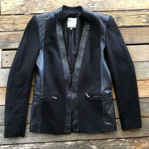 Rebecca Taylor black fabric, leather trim jacket. Size 2. Previously loved.